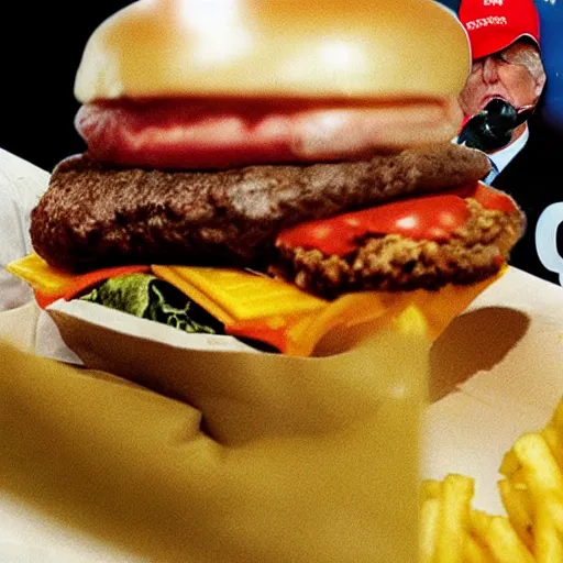 Image similar to Donald Trump with a burger for a head