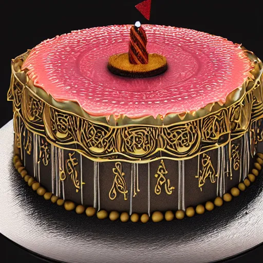 Image similar to an intricate render of a birthday cake with a red beard, unreal engine, rendered by Octane, 4k