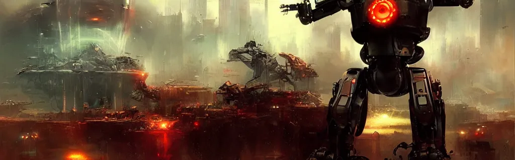 Prompt: the year robots will take over humanity, created by Raymond Swanland