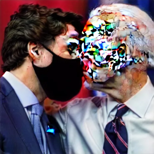 Image similar to justin trudeau kissing joe biden