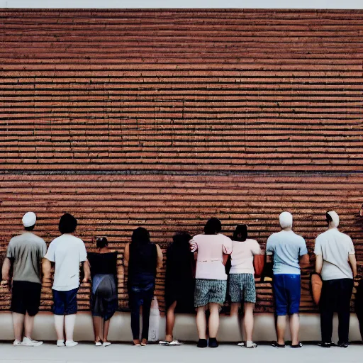 Image similar to people lineup in front of wall facing the camera