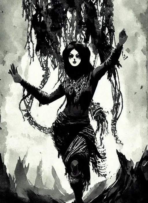 Image similar to marana slavic goddess with six arms in traditional slavic clothes : by anato finnstark kvlt by peder balke by peder balke by greg rutkowski, by guido crepax by norman bluhm mystic high contrast monochromatic noir