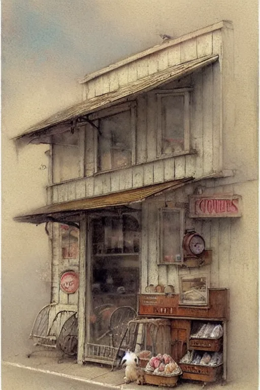 Prompt: (((((1950s small town shop. muted colors.))))) by Jean-Baptiste Monge !!!!!!!!!!!!!!!!!!!!!!!!!!!