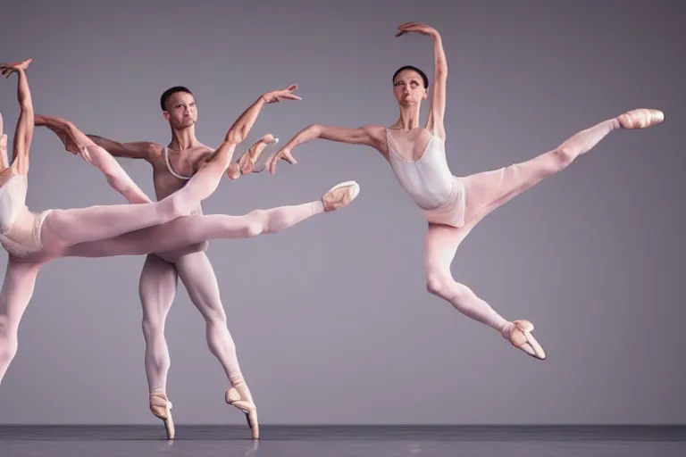 Prompt: still photo of ballet dancers dancing, wearing silk cloth in whole body, highly detailed, photorealistic portrait, bright studio setting, studio lighting, crisp quality and light reflections, unreal engine 5 quality render