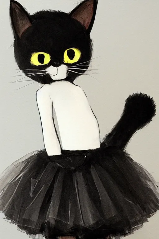 Image similar to Black cat wearing a tutu, funny, trending on artstation