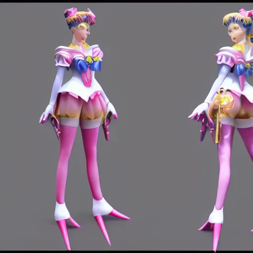 Prompt: detailed 3D mesh of Sailor Moon character in Zbrush model space
