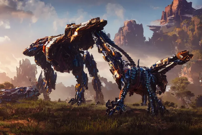 Image similar to glinthawk machine mecha animal beast robot of horizon forbidden west horizon zero dawn bioluminiscence global illumination ray tracing hdr fanart arstation by sung choi and eric pfeiffer and gabriel garza and casper konefal