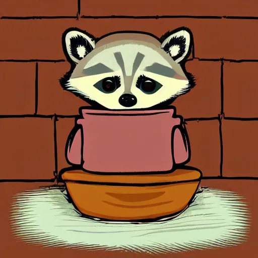 Image similar to little raccoon sitting by a cozy fireplace with a cup of tea. warm color temperature. digital art,