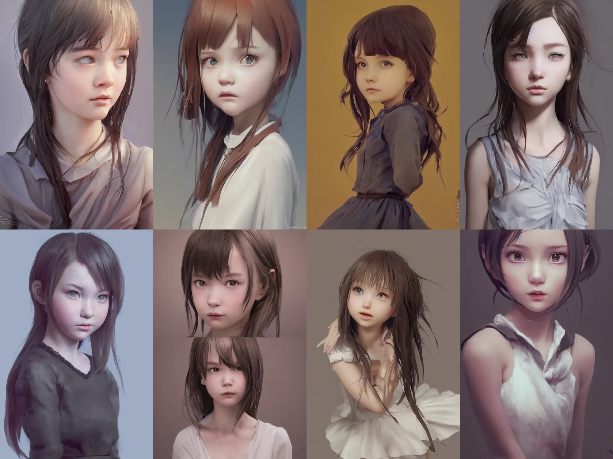 Image similar to complicated dynamic composition,realistic style at CGSociety by WLOP,ilya kuvshinov,krenz cushart,Greg Rutkowski,trending on artstation. Zbrush sculpt colored,Octane render in Maya and Houdini VFX,realistic close-up face of cute young girl,expressing joy,wearing dress,silky hair, deep eyes.Amazing textured brush strokes.Cinematic dramatic atmosphere,sharp focus, soft volumetric studio lighting.