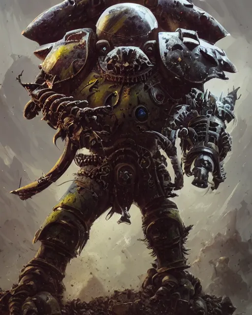 Image similar to hyper realistic portrait of heroic warhammer 4 0 k beast, android head, cinematic, chaos marine, wolf, horror, nurgle, artstation, cgsociety, full head and shoulders, greg rutkowski, james gurney, mignola, craig mullins, brom redshift, vray, octane