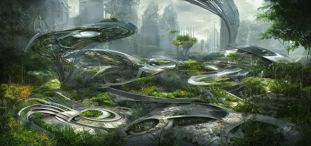 Prompt: a futuristic solarpunk garden, designed by jørn utzon, sci - fi, digital art by paul chadeisson