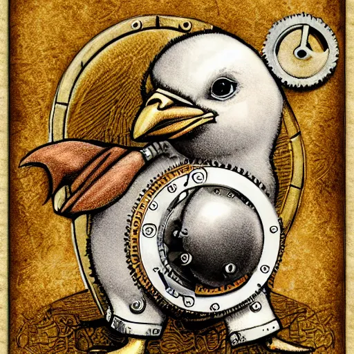 Prompt: a baby chick, steampunk, detailed illustration