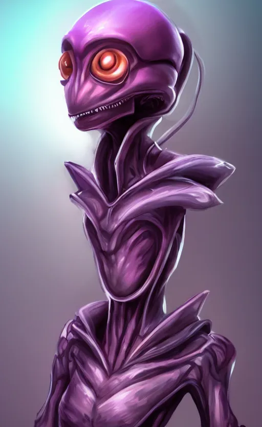 Prompt: character portrait art, ant alien, trending in artstation, purple color lighting