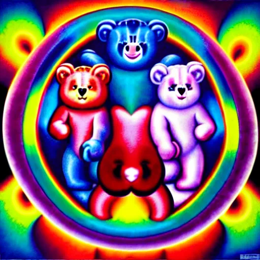 Image similar to care bears on tool album cover, 8 k resolution hyperdetailed, surrealism style of alex grey, extremely high quality