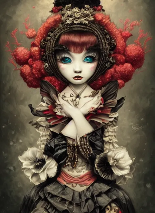 Prompt: pop surrealism, lowbrow art, realistic cute babymetal painting, japanese street fashion, hyper realism, muted colours, rococo, natalie shau, loreta lux, tom bagshaw, mark ryden, trevor brown style,