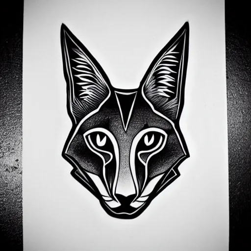 Image similar to cute caracal outline tattoo design, black ink on white paper