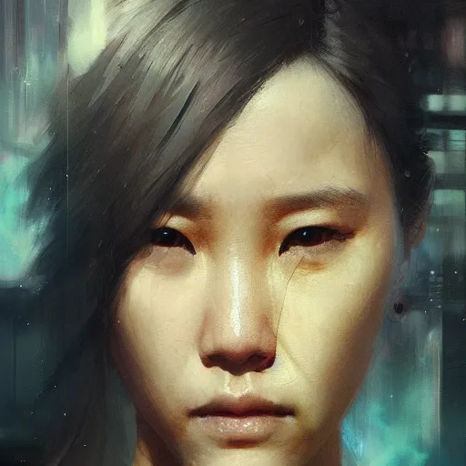 Image similar to kim ji - soo, hyperrealistic portrait, bladerunner street, art of elysium by jeremy mann and alphonse mucha, fantasy art, photo realistic, dynamic lighting, artstation, poster, volumetric lighting, very detailed face, 4 k, award winning