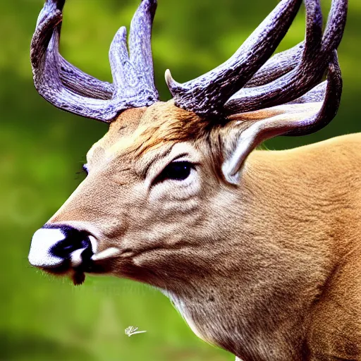 Prompt: hybrid between deer and bull, profile, extremely detailed, nature photography, artstation