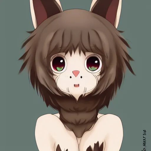 Image similar to cute furry bunny, green eyes, light brown fur, anime, wlop