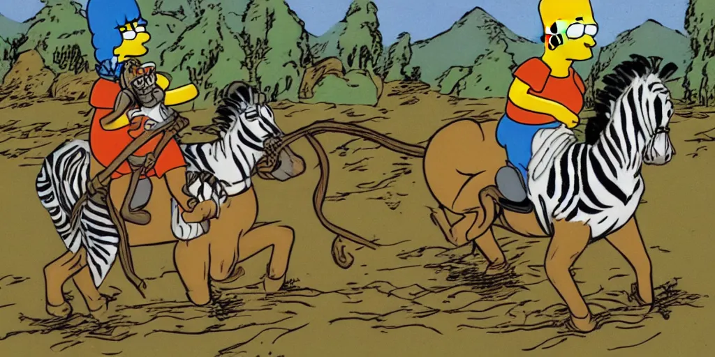 homer simpsons riding a zebra, early simpsons style Stable Diffusion