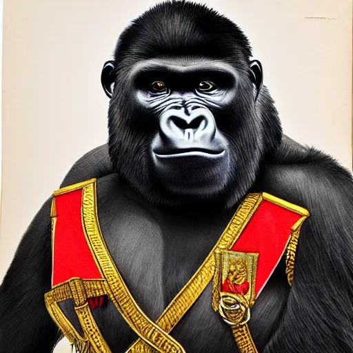 Image similar to professional portrait of a gorilla wearing a soviet officer uniform in moscow, 8k, ultra intricate, ultra detailed,