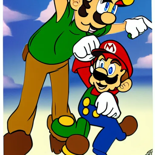 Prompt: shaggy rogers fighting mario