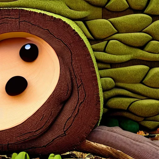 Image similar to anthropomorphic wooden log sleeping snoozing, pixar style