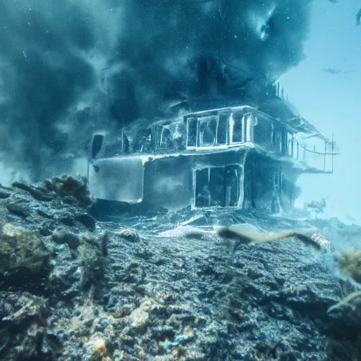 Image similar to photo of a burning building underwater