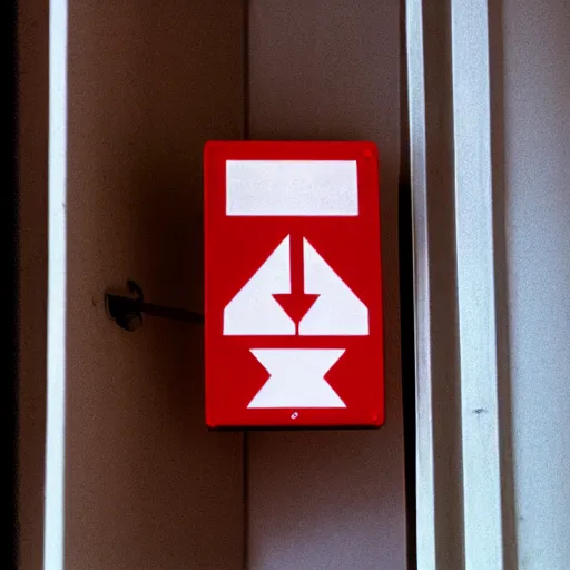 Prompt: fire exit sign, telephoto lens, 3 5 mm kodachrome, office building stairwell