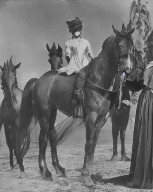 Prompt: the image is a lost hollywood film still 1 9 0 0 s photograph of the empress of battle, oaths, and sorrow. vibrant cinematography, anamorphic lenses, crisp, detailed image in 4 k resolution.