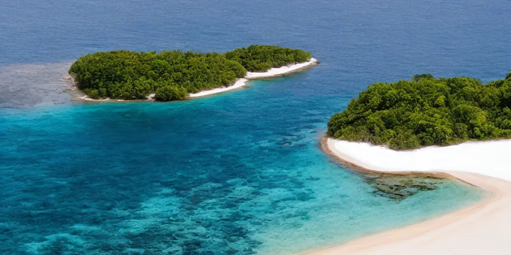 Image similar to photo of an small island with a white beach, stunning landscape