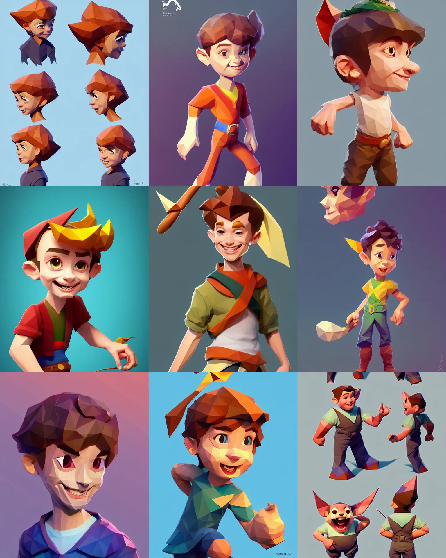 Prompt: low poly cartoony character concept art of the mischievous wonderboy | | pixar - cute - fine - face, pretty face, realistic shaded perfect face, fine details by stanley artgerm lau, wlop, rossdraws, james jean, andrei riabovitchev, marc simonetti, and sakimichan, trending on artstation