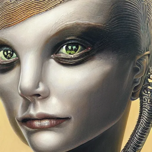 Image similar to portrait of a beautiful woman, alien, high detail, painting by hr giger