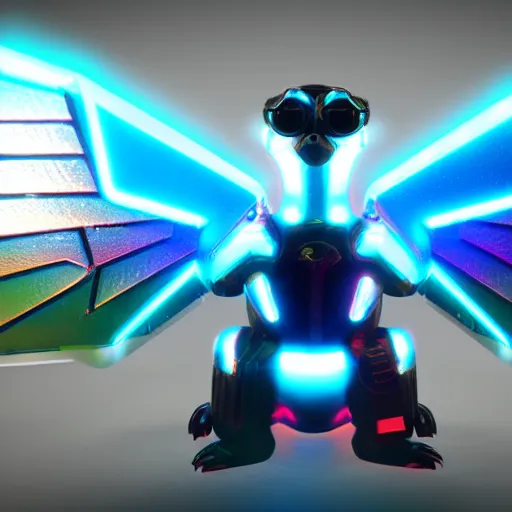 Prompt: a cybertronic duck,metallic, glowing, neon wings, unreal engine