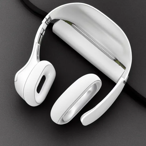 Image similar to product photoshoot of clean modern hand crafted aipods pro max beats headphones colot metal white silver with black leather padding well design ultrareallistic detailed high quality 8 k photorealistic ultra realistic