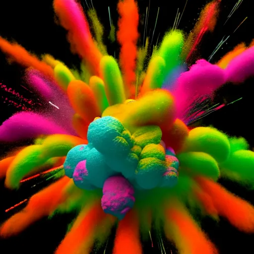 Image similar to color powder explosion on black background, octane render, artstation, vfx