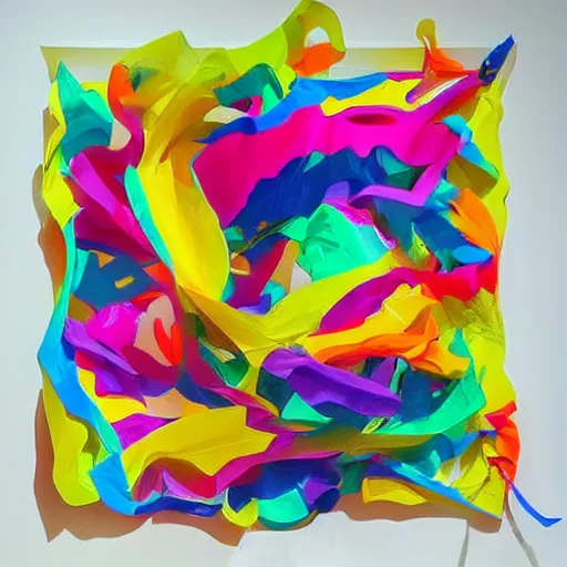 Image similar to a piece of art that is made out of plastic paper, an abstract sculpture by carol bove, trending on pinterest, interactive art, made of silk paper, maximalist, artwork, photograph by justin currie, tumblr contest winner, lighthearted, seapunk