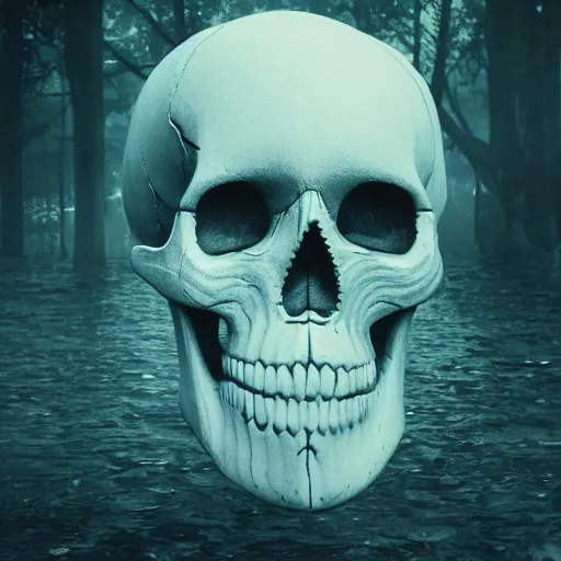 Image similar to Skull head floating in beautiful light landscape in the style of Mingchen Shen , intricate, epic lighting, cinematic composition, hyper realistic, 8k resolution,