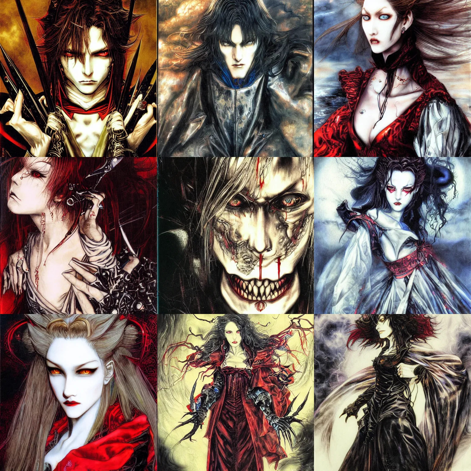 Prompt: an evil vampire. painting, classical, drab, ayami kojima, yoshitaka amano