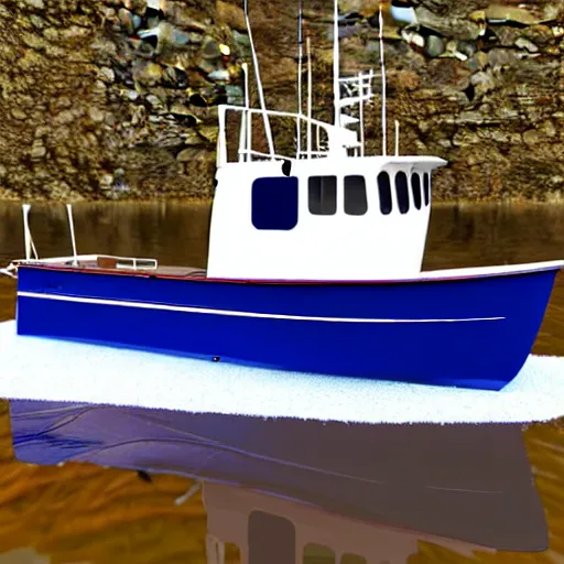 Prompt: uk registered fishing trawler, fishing boat, commercial fishing hyper realistic, very accurate