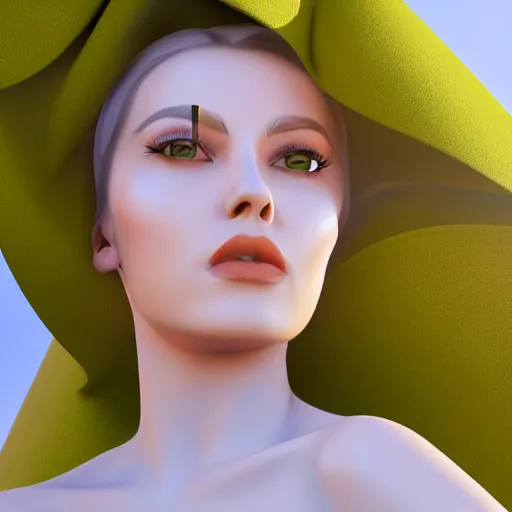 Image similar to innovative avant-garde art, deco fashion, attractive women, wearing green, highly detailed, photorealistic portrait, serene desert setting, golden hour, crisp quality and light reflections, unreal engine 5 quality render