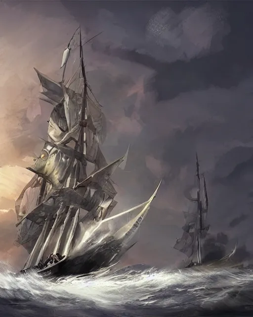 Prompt: an epic action concept painting by sd ai of an exquisite sailing vessel masterpiece. digital art