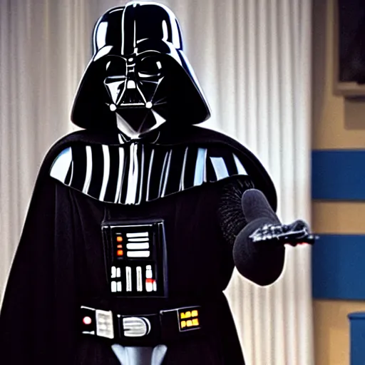 Prompt: darth vader on the set of seinfeld 1 9 9 9 nbc sitcom