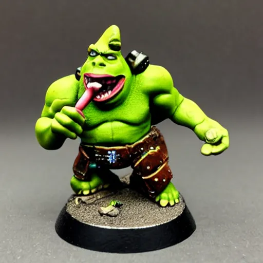 Image similar to Ork Shrek, painted warhammer 40k miniature