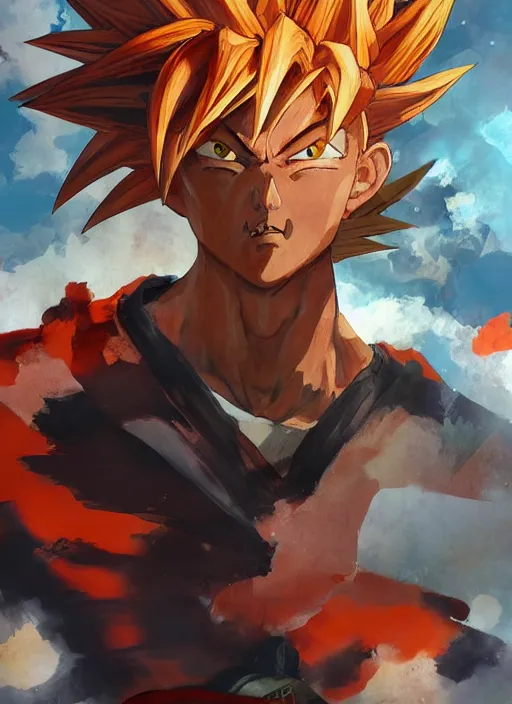 Prompt: semi reallistic gouache gesture painting, by yoshitaka amano, by ruan jia, by Conrad roset, by dofus online artists, detailed anime 3d render of goku super sayian3 , goku, portrait, cgsociety, artstation, rococo mechanical, Digital reality, sf5 ink style, dieselpunk atmosphere, gesture drawn