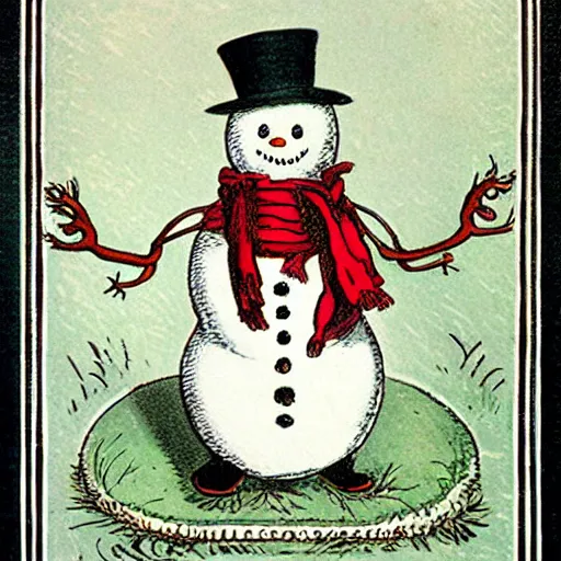 Image similar to victorian snowman illustration greeting card by walter crane