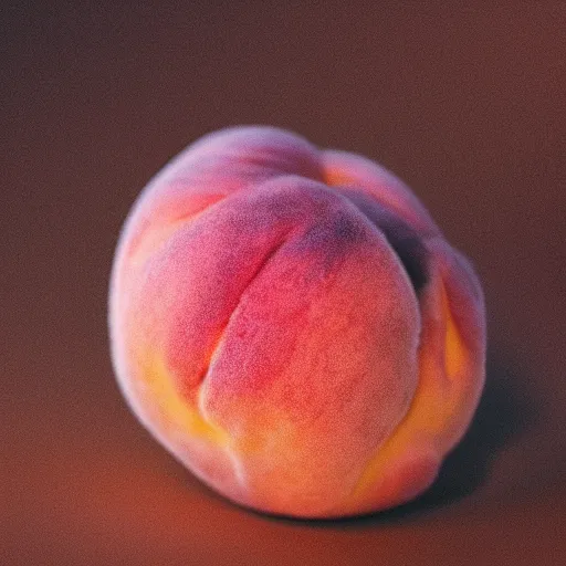 Image similar to a macro photo of a round peach's dry hairy skin, hyper realistic, hyper detailed, 35mm, very grainy film, pink volumetric studio lighting, bokeh, black background award winning shot, vogue magazine, cinematic, 8k, very closeup, elegant, tender, pastel