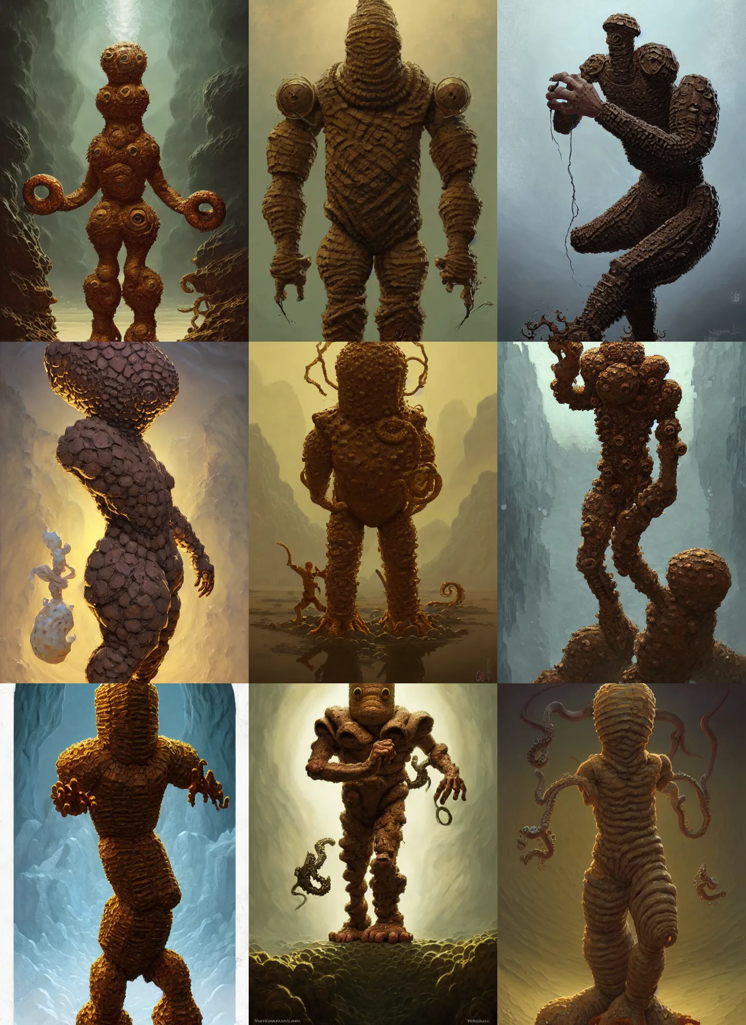 Prompt: full - body d & d mtg lovecraftian clay golem on white background, action pose, intricate, highly detailed, digital painting, artstation, concept art, smooth, sharp focus, illustration, art by norman rockwell emiliano ponzi andrey remnev yoann lossel aaron jasinski, 8 k