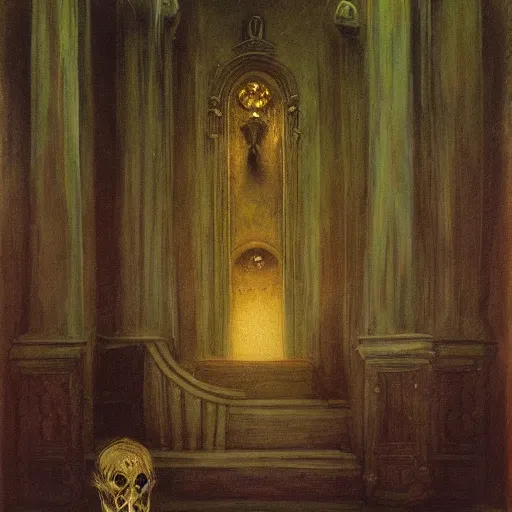 Image similar to sanctuary of a high priestess of cthulhu 1 8 8 6. medium is oil on wood. by arnold bocklin. highly detailed. trending on arstation. postprocessing.