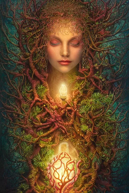 Prompt: a stunning ultra detailed underwater fantasy fine art photo of a goddess holding a glowing lamp, overgrown with colorful coral, by tomasz alen kopera and zach sutton, water bubbles, very detailed, deep depth of field, 5 0 mm lens, soft lighting, artstation, highly coherent, 8 k
